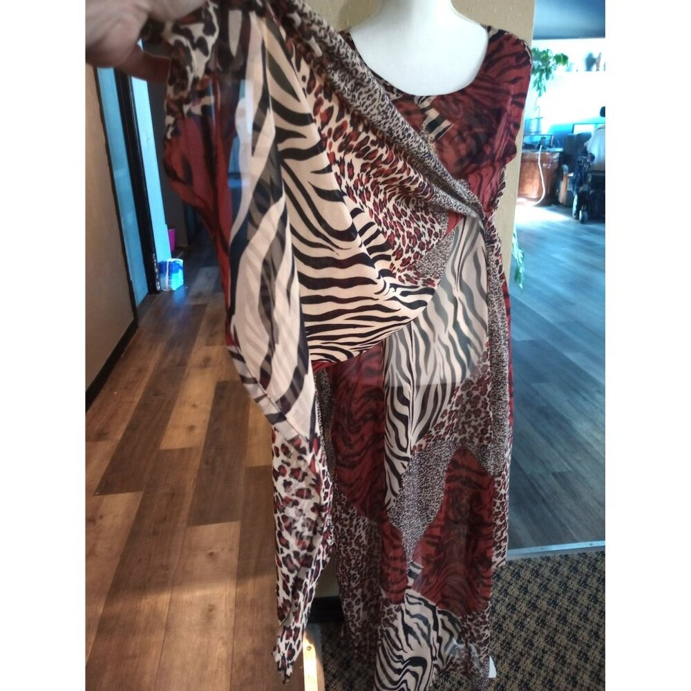 Coastal cotton wrinkle free animal print double layer sleeveless dress women's m